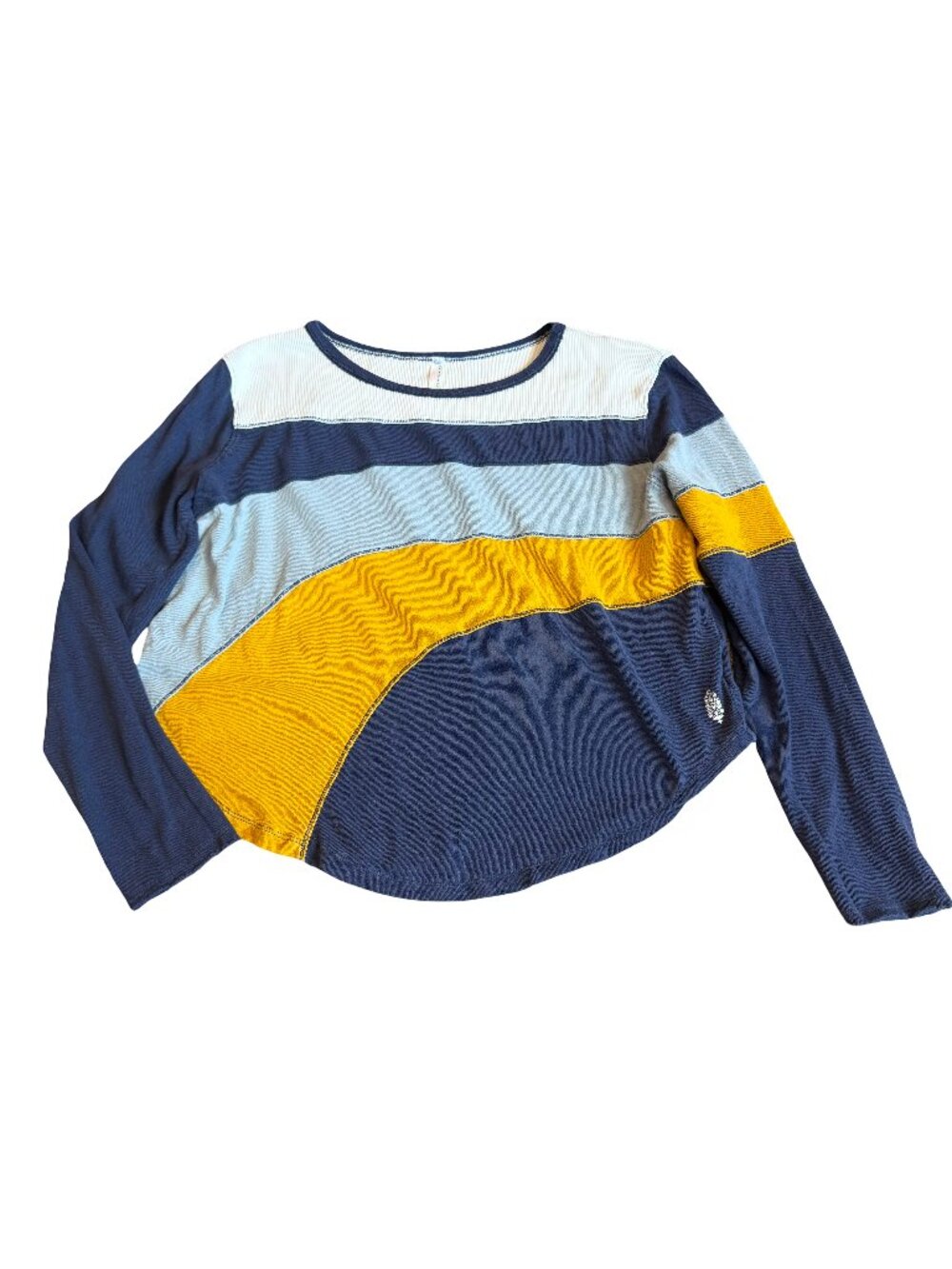 Free People Movement Navy Mustard Colorblock Long Top Shirt Swing Medium Women's